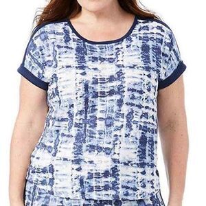 Lucky‎ Brand T-Shirt Top Medium Blue Soft Knit Tie Dye Relaxed Crewneck Lounge